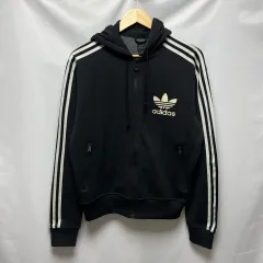 正規品/105 adidas フロック ヨーロッパ ブラック フードジップアップ トラックジャージ