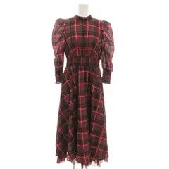 トランテアン ソン ドゥ モード 31 Sons de mode ロングワンピース 七分袖 36 スタンドカラー チェック チュール パフスリーブ シャーリング ボルドー 茶 ブラウン /GV