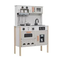 おままごと キッチン 本物みたいピザ付き 泡立て器 木製 コーヒーメーカー 台所 調理器具付き 知育玩具 コンロ 冷蔵庫 製氷機 電子レンジ 家事 おもちゃ キッズ ベビー 誕生日 プレゼント ホワイト