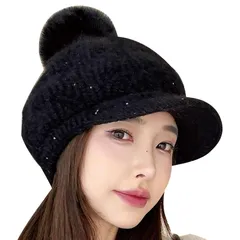 【新品】 [バズ セレクション] ニット帽 帽子 キュート キャンプ スキー アウトドア 雪遊び ポンポン付き レディース CAQ091(ブラック) 0