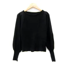 グレイル GRL リブニット カットソー 長袖 ボートネック 無地 M 黒 ブラック /SY17