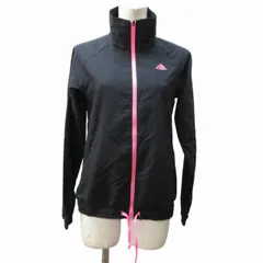 アディダス adidas 美品 ウインドブレーカー ジャケット ブルゾン ジャンパー 長袖 黒 ブラック ピンク S