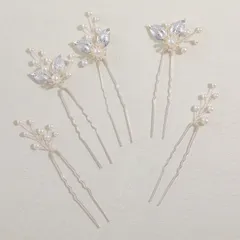 新商品 (05) 合金製 手作り髪飾り 和装用 発表会 卒業式 披露宴 お呼ばれ 結婚式 ウェディング ヘッドドレス Uピン 5本セット パールヘアピン 木の葉モチーフ 花 ヘアアクセサリー 髪飾り