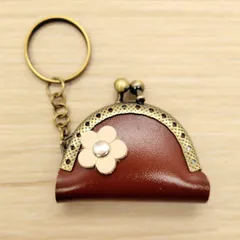 小さい 財布 がま口 赤茶 5cm キーホルダー 革 レザー コインケース