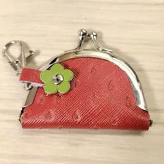 がま口 ミニ キーホルダー いちご 半円 花 革 レザー 小さい 財布