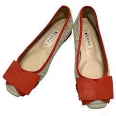 【美品】ダイアナ (21) パンプス スクエアトゥ リボン フラット バイカラー 希少デザイン