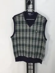 ポロ ラルフローレン ニット ベスト コットン チェック ベスト グリーン ネイビー 105
