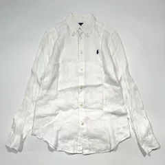 RALPH LAUREN ラルフローレン ボタンダウン リネンシャツ ホワイト ロゴ 刺繍 クラシックフィット XS表記 Mサイズ相当