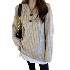 【新品】 [Tamglean Quion] パーカー トレーナー レディース - 長袖 フード付き ニット プルオーバー 暖かいトップス ドロップショルダー 肌に優しい カットソー ゆったり カジュアル 大人かわいい 無地 春秋冬 0