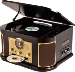 マルチレコードプレーヤー リモコン付き (CD/レコード/カセットテープ/AM FMラジオ/USB/SD)