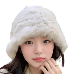 【新品】 [FARFADET] ラビット ファー バケット ハット レディース ふわふわ ニット 帽子 秋冬 防寒 あったか 暖かい 無地 かわいい 人気 可愛い ぼうし ギフト ウサギ プレゼント ゆったり キャスケット バケハ 暖か おしゃれ オシャレ 1
