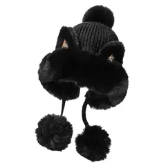 【新品】 [バズ セレクション] ニット帽 帽子 猫耳 デザイン ふわふわ 冬季 ファッション かわいい レディース CAQ057(ブラック)