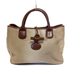 LONGCHAMP(ロンシャン) トートバッグ - ベージュ×ブラウン レザー