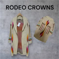 RODEO CROWNS ロング厚手カーディガン ガウン 肉厚 フロントオープン ネイティブ柄 ベージュ フリーサイズ  ロデオクラウンズ タグ付き