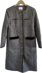 ZM1700 【美品タグ付き】MISS Jミスジェイ　Wポケットファー付きロングコート　アウター　ブラウンヘリボーン　レディース　Mサイズ