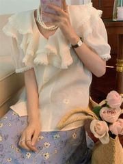 タグ付き】kOhAKU フリル レース付き ブラックシャツ オーバーサイズ 