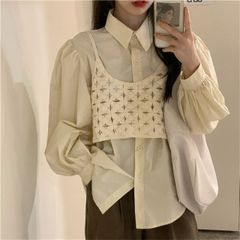 訳あり未使用】日本製g-stage涼感リネンルックかぶり7分シャツ46 