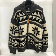 02w21355 FIRST DOWN ファーストダウン ジップカーディガン カウチンニット グレー L 中国製 メンズ ニット ウール 【中古品】