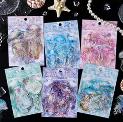 210. クラゲ　キラキラ　カラフル　ステッカー　コラージュ　素材