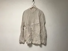 本物ユニクロUNIQLOリネン麻スタンドカラー長袖シャツメンズサーフアメカジミリタリーストリートスケーターワークビジネススーツモードドレスゴルフバイカーロックベージュL