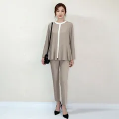 ☆ ベージュ ☆ Lサイズ ☆ スーツ レディース セット スーツ レディース セット パンツ パンツセット フォーマル スーツセット ジャケットセット セットアップ 入学式 卒業式 七五三 ママスーツ ママ セレモニースーツ ビジネススーツ ビジネス 結婚式