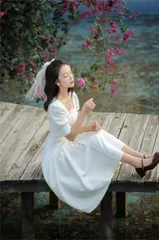 種類1：S/ワンピース ロマンティック 2点セット 腰を括る スクエアネック ワンピース 頭紗 (T)