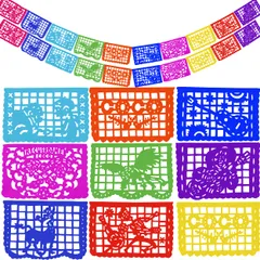 TexMex Fun Stuff Coco インスパイア メキシコ フィエスタ プラスチック パペルピカド | カラフルなバナー デコレーション パーティー用品 あらゆる機会に最適 | 2パック (長さ32フィート)