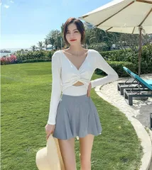 注目のアイテム ワンピース 水着 可愛い系 スカート 平角 ビーチ プール ナイトプール 水泳着 長袖 快適[K](T)