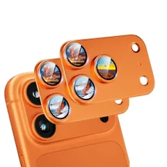【新着商品】高透過率 簡単貼り付け 傷防止 耐衝撃 アルミ合金フレーム付き 用 ケース干渉なし 用 アイフォン17プロマックス レンズ全面保護フィルム 強化ガラス レンズカバー レンズプロテクター 2枚付き カメラフィルム Max Pro オレンジ色 17 i