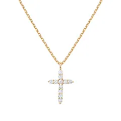 PAVOI 14Kゴールドメッキクロスネックレス レディース クロスペンダント レディースゴールドネックレス, 19 inches, キュービックジルコニア イエローゴールド, キュービックジルコニア [イエローゴールド]