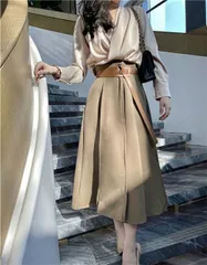 着痩せ効果 おしゃれ 2点セット ロングスカート ハイウエスト エレガント 大人[K](T)