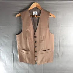 ビームスハート BEAMS HEART ベスト ストライプ 綿 ボタン ポケット グレージュ キャメル系 48サイズ 984894