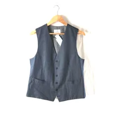 ビームスハート BEAMS HEART ベスト ストライプ 綿 ボタン ポケット グレー ブルー系 48サイズ 984896