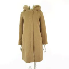 アー・ヴェ･ヴェ ミッシェルクラン a.v.v コート 2WAY フーテッドコート ファー フード ジップアップ ウール混モッサ L キャメル ベージュ