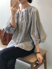 TICCA ティッカ ストライプキーネックシャツ 美品△TICCAティッカ//ストライプキーネックシャツ△プルオーバー