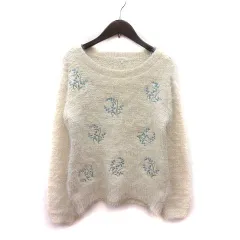 グローブ grove ニット セーター 刺繍 長袖 M 白 ホワイト 青 ブルー 緑 グリーン /MS