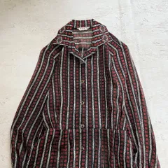 昭和レトロストライプ柄 長袖ロングワンピース 総柄 透け素材花柄フリーサイズ