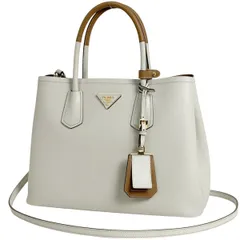 プラダ PRADA ドゥーブレ ミディアム ハンドバッグ 2WAY ショルダーバッグ ハンドバッグ サフィアーノレザー ホワイト ブラウン 1BG775 レディース 【中古】