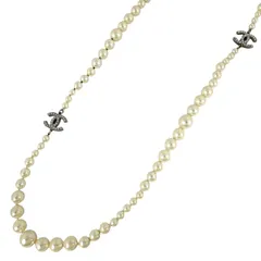 シャネル CHANEL ココマーク フェイクパール ネックレス ロング ネックレス シルバーメッキ シルバー ホワイト レディース 【中古】