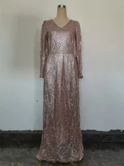 ロングスカート 長袖ワンピース Vネックワンピース ドレス (T)