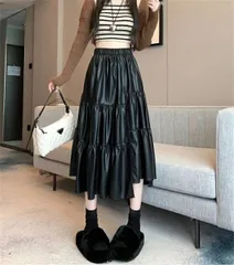 伸縮性のあるウエスト 大きい裾 ロングスカート (T)