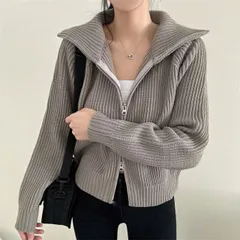 ダブルファスナーのセーター ニットトップス カーディガン (T)