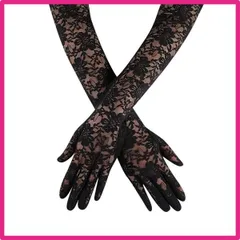 G ブラック [Tidyworm] レース 手袋 ロング 花柄 レディース 手袋 uvカット グローブ 夏 おしゃれ 薄手 アームカバー 日焼け防止 紫外線対策 結婚式 通勤 運転 自転車 (ブラック)