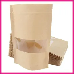 12 x 20cm 窓付き ジップ袋 紙袋 30枚セット クラフト紙 自立 チャック ジッパー 包装 (12 x 20cm)