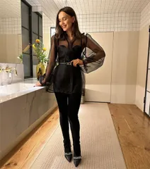 長袖重ね着トップス シースルーブラウス (T)