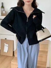 ダブルファスナー カーディガン ニットトップス (T)