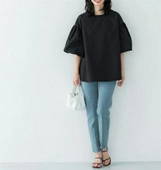 セルリ CELERI ボリュームスリーブ Vネック ブラウス ホワイト 半袖 