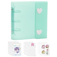 GOKEI シール帳 プラバン ミニ バインダー 透明 A8サイズ【バインダー本体 リフィル×20枚 チャック付きボケット×2枚 下敷き×2枚】PPシート カードポケット 女の子 ハート-ミント 0