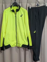 asics アシックス D2 ムービング ニットジャケット パンツ ジャージ 上下 セットアップ M ネオンイエロー 黒 スリム