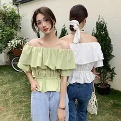 セクシー オフショルダー シャツブラウス ヘアバンド付き[K](T)